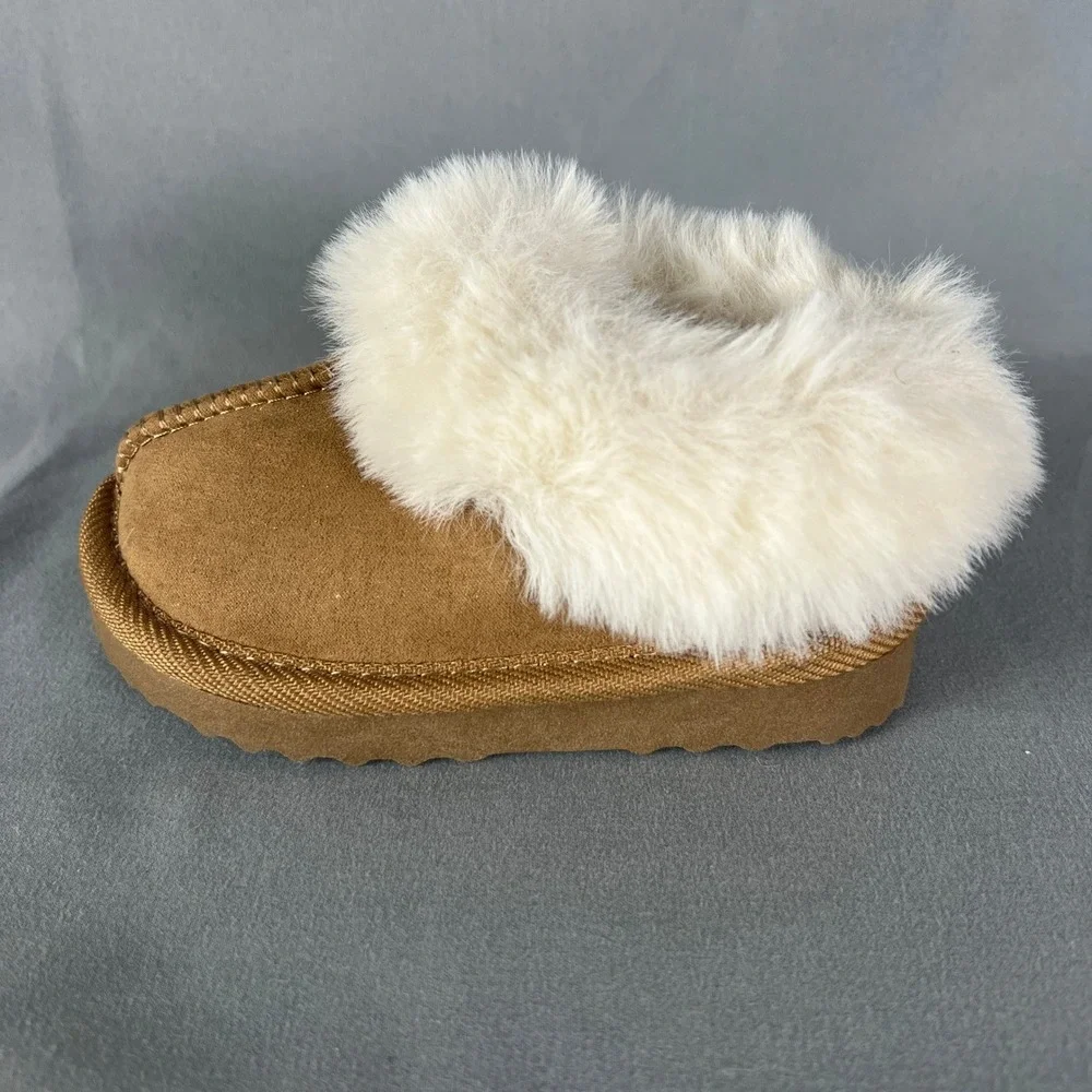 Slip On Shoes Girls 5 Brown Faux Fur Lined Comfortable Soft Cozy Warm Closed Toe